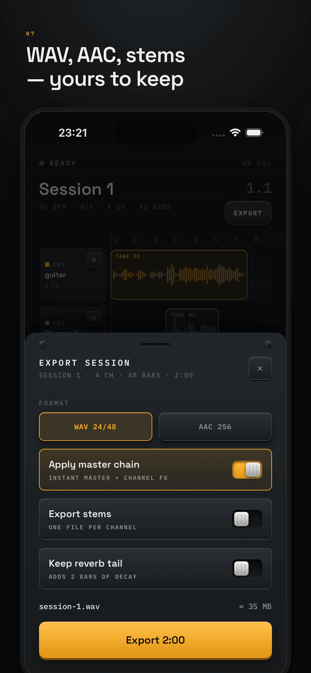 Export session sheet