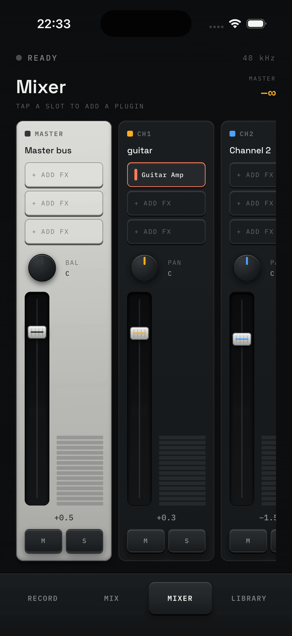 Instant Master mixer screen
